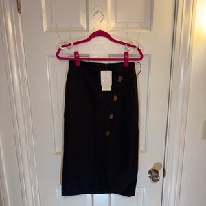 Commense Elegant Black Pencil Skirt with Gold Details